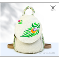 Mochila con bordado de plumas de pavo real de poliéster y algodón